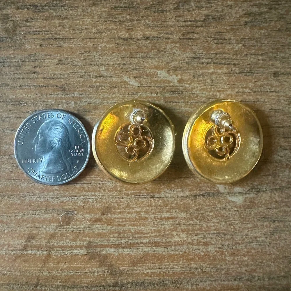 Vintage Out & About Tan Glazed & Gold Tone Clover Post Earrings